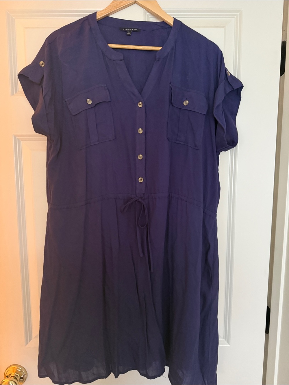 Stocatto navy Button-Front Drawstring Tunic Dress large